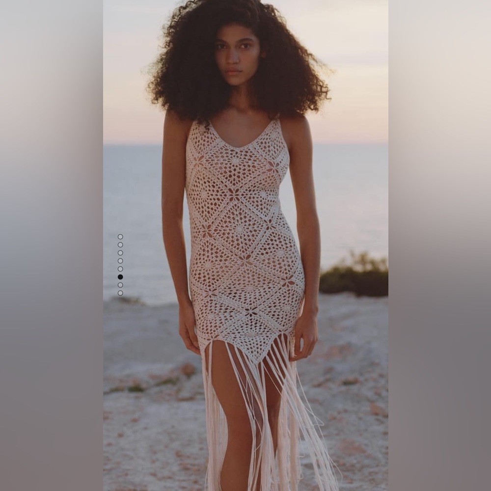 Ivory/White Crochet Dress/Cover Up with Fringes